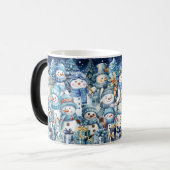 Mug Magique Cute Watercolor Blue Snowman Family (Devant gauche)