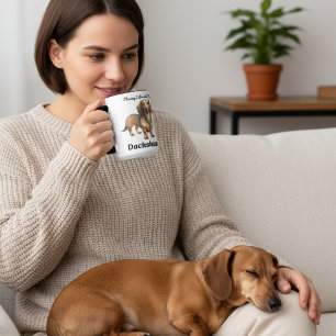 Mug Magique Dachshund brun mignon aquarelle