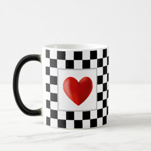 Mug Magique d'Amour Cœur Rouge sur Échiquier Noir 