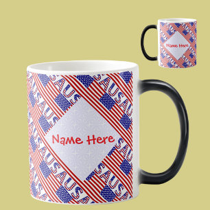 Mug Magique Drapeau Américain USA Carreaux Rouges Personnalisé