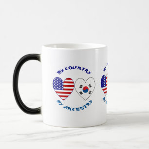 Mug Magique Drapeau en forme de cœur Corée du Sud États-Unis P