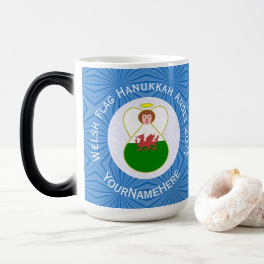 Mug Magique Drapeau Welsh Angel Hanoukka personnalisé (Avec donut)