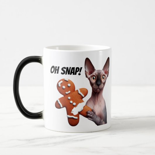 Mug Magique Drôle Noël Sphynx Chat Gingerbread Homme Oh Snap (Gauche)