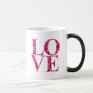 Mug Magique Élégant Carré AMOUR, Ressort rose Floral Lettres