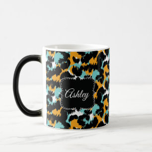 Mug Magique Élégant Cheetah Imprimer Splash Aqua Monogramme Pe