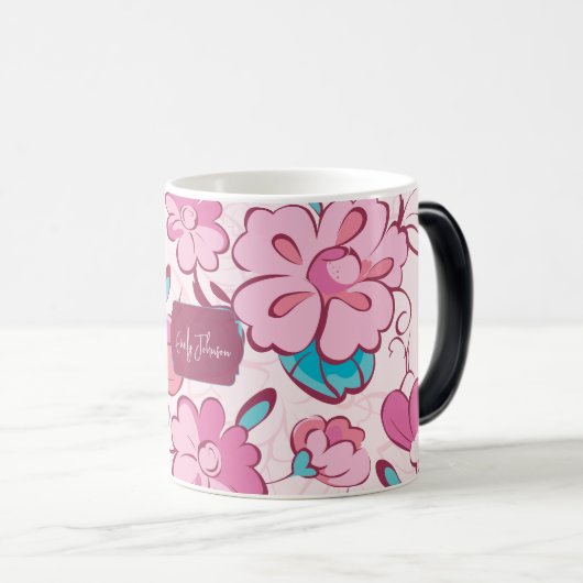 Mug Magique Elegant Floral Script Custom Name (Devant droit)