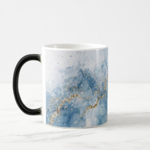 Mug Magique Élégant Flux Abstrait Paillettes Bleu Or