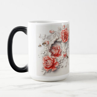 Mug Magique Élégant Rose 3D, abeilles et beauté botanique