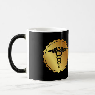 Mug Magique Emblème Médical Caducée Noir et Or Élégant