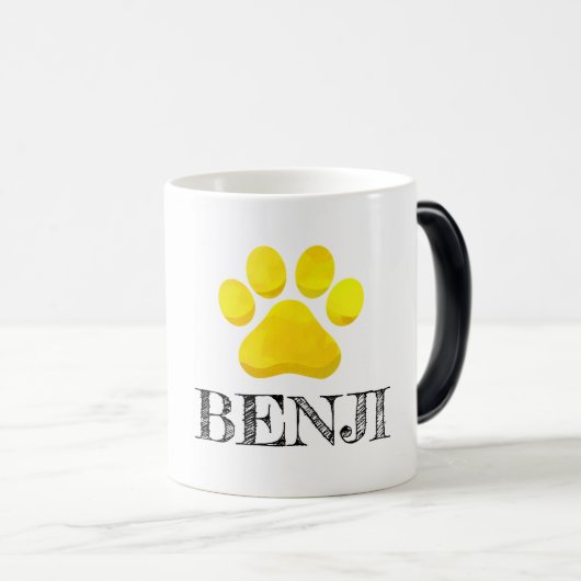 Mug Magique Empreinte de patte Jaune NOM DE L'ANIMAL Moderne Q (Devant droit)