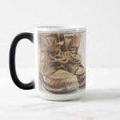 Mug Magique Faire-part de retraite avec bottes anciennes V1.0 (Gauche)