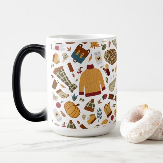 Mug Magique Feuilles d'automne uniques Citrouilles d'automne (Avec donut)