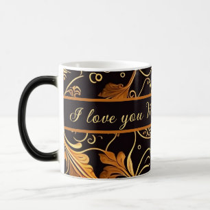 Mug Magique Feuilles et ranchs orange sur motifs noirs