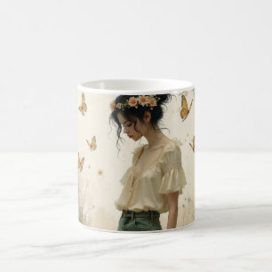 Mug Magique Fille éthérée avec papillons dans la nature