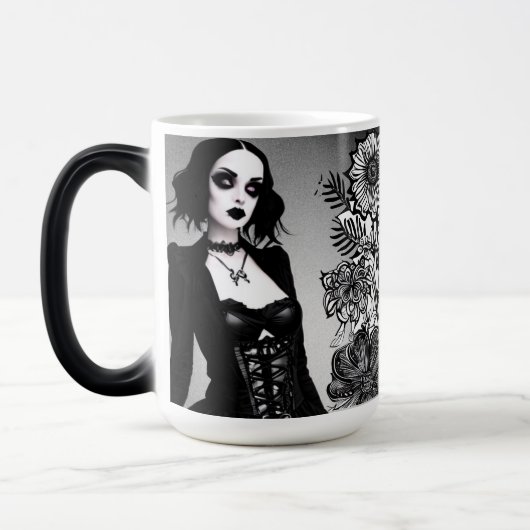 Mug Magique Fille gothique noire et blanche (Gauche)