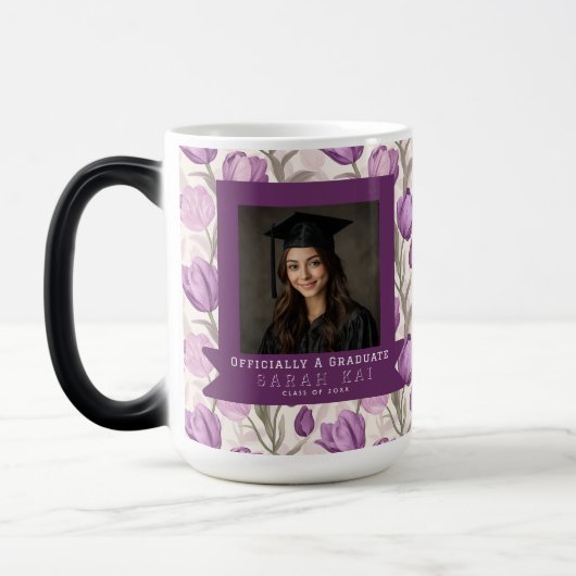 Mug Magique Fleur de tulipe classique Lycée Diplômé (Gauche)