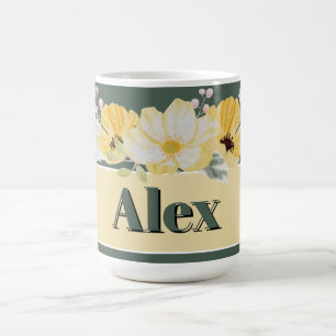 Mug Magique Fleurs aquarelles modernes et fond vert
