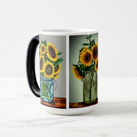 Mug Magique Fleurs de soleil générées par Ai dans les vases (Devant gauche)