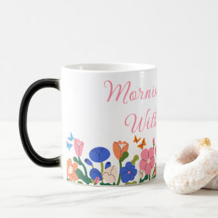 Mug Magique Fleurs roses et bleues Magie du matin avec café