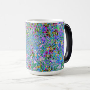 Mug Magique Fleurs sauvages rétro violettes, vertes et bleues