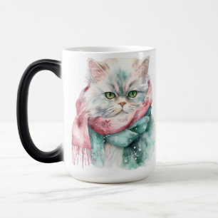 MUG MAGIQUE FLUFFER HIVER CHAT VERT & BLEU CASQUETTE ÉCRAN