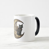 Mug Magique Fusée Chat Noir Steampunk Lune Engrenages Célestes (Devant droit)
