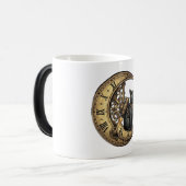 Mug Magique Fusée Chat Noir Steampunk Lune Engrenages Célestes (Devant gauche)