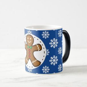 Mug Magique Gingerbread Man on Blue White Snowflakes