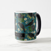 Mug Magique Goth Crows et Roses noirs Profond Turquoise Motif (Devant droit)