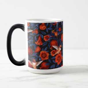 Mug Magique Grenade et colibris/feuilles bleus sur noir
