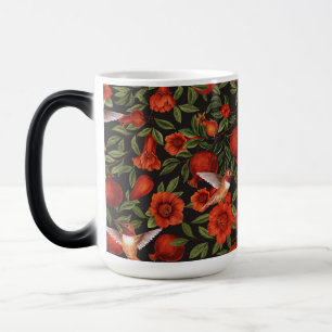Mug Magique Grenades et colibris/feuilles verts en noir