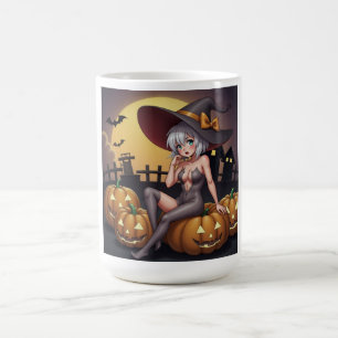 Mug Magique Halloween Anime Sorcière Chaude sur Citrouille de
