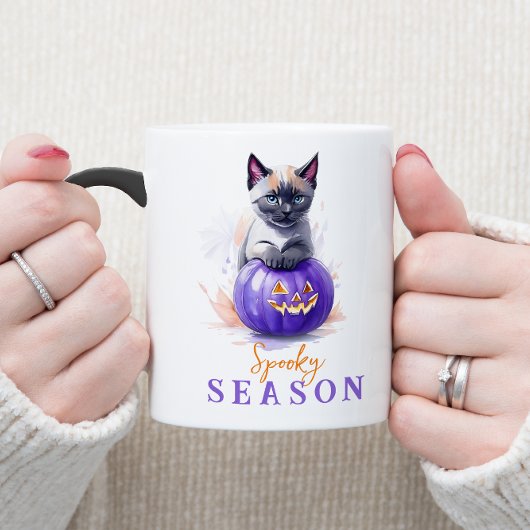 Mug Magique Halloween aquarelle siamese chat avec citrouille
