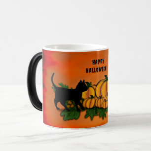 Mug Magique Halloween heureux, Chat noir, Chat et Citrouille