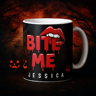 Mug Magique Halloween personnalisé Bite Me Lèvres Vampire