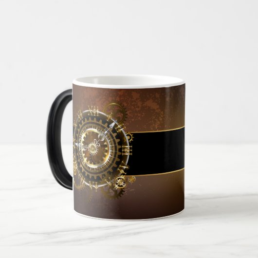 Mug Magique Horloge Steampunk avec des engrenages anciens (Devant gauche)