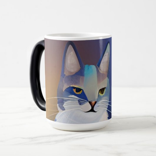 Mug Magique Illustration du soleil doré du chat bleu (Devant gauche)