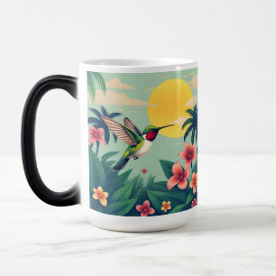 Mug Magique Illustration florale de colibri à gorge rubis