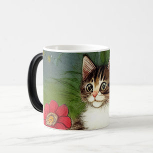 Mug Magique Illustration vintage de chat avec fleurs de printe