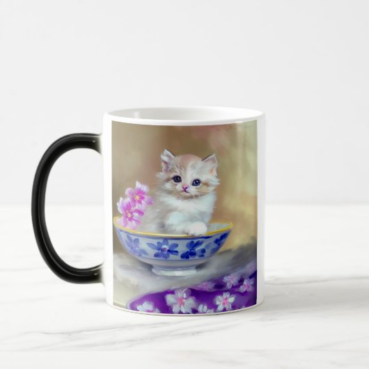 Mug Magique Illustration vintage de chaton blanc (Gauche)