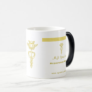 Mug Magique Infirmière avec rayures d'or et emblème de caducée