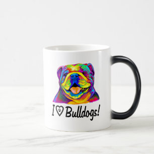 Mug Magique J'aime des bouledogues en couleurs