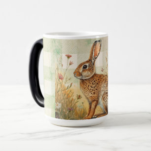 Mug Magique Jardin de fleurs et lapin vintage à carreaux