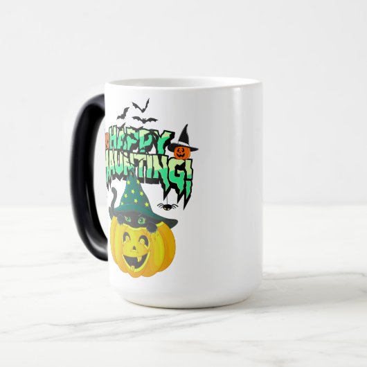 Mug Magique Joli design Halloween avec citrouille et chat noir (Devant gauche)