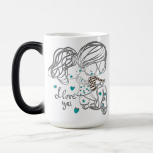 Mug Magique Jolie illustration numérique "Je t'aime" dessinée