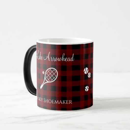 Mug Magique Joueurs de tennis Red Black Plaid nom de lac ballo (Devant gauche)