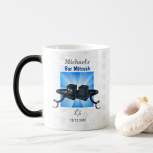Mug Magique Joyeux Bar Mitzvah 20XX Tefillin Bleu Personnalisé