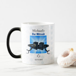 Mug Magique Joyeux Bar Mitzvah 20XX Tefillin Bleu Personnalisé