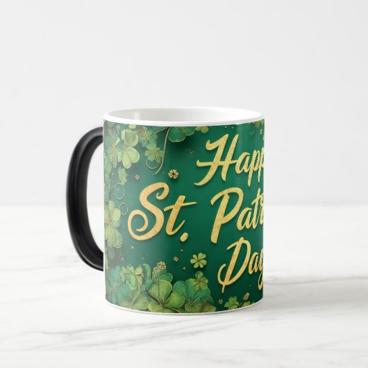 Mug Magique Joyeux design de trèfle de la Saint-Patrick (Devant gauche)