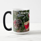 Mug Magique Joyeux Noël Rouge Bow Ornements PIne Branches (Gauche)